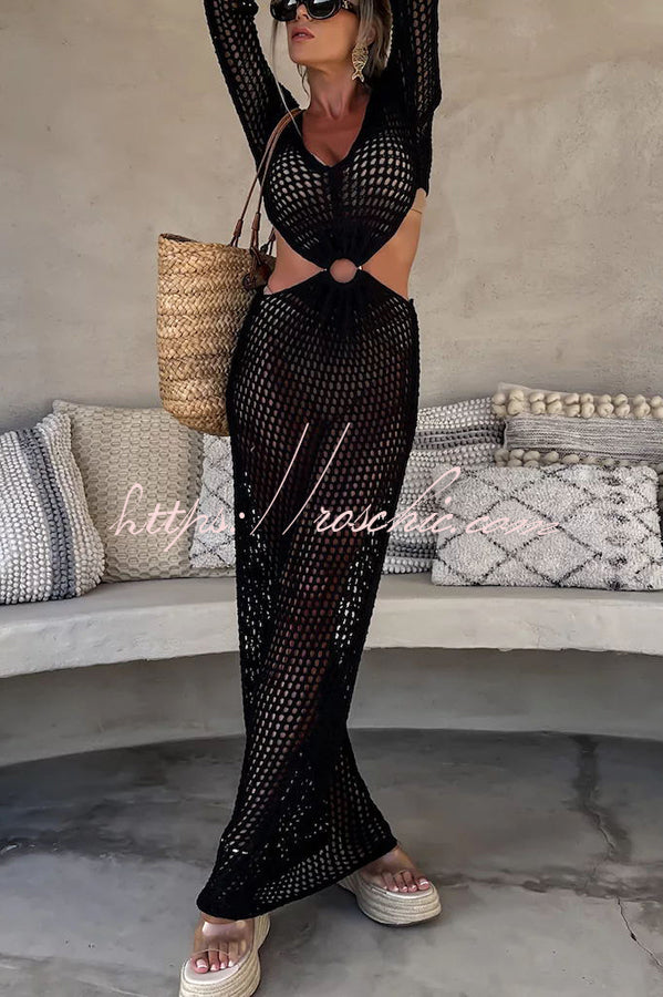 Sea Spirit Knit Hollow Out Cutout Waist Vacation Maxi Dress