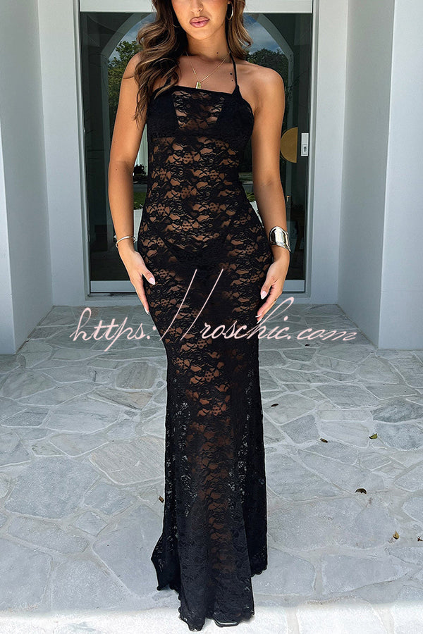 Mermaid Era Sexy Lace Tube Slim Fit See Through Maxi Dress