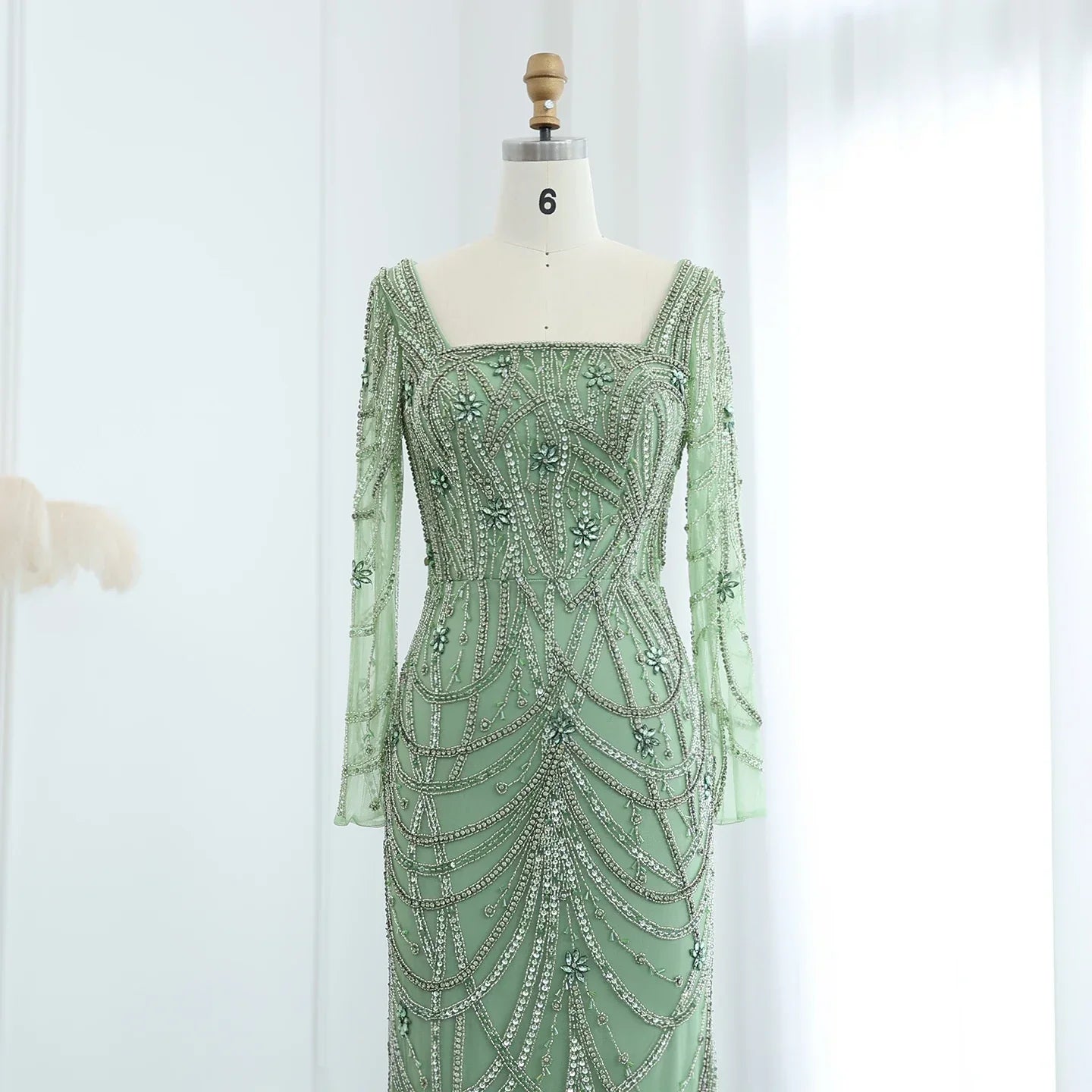 Green Mermaid Square Neckline Tulle Party Dress