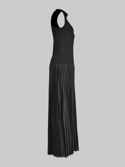 Bodycon Sleeveless Hollow Pleated Solid Color Split-Joint Mock Neck Maxi Dresses