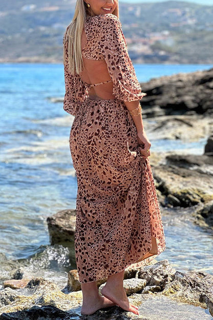 Freedom Is Here Leopard Print Cutout Waist Maxi Dress