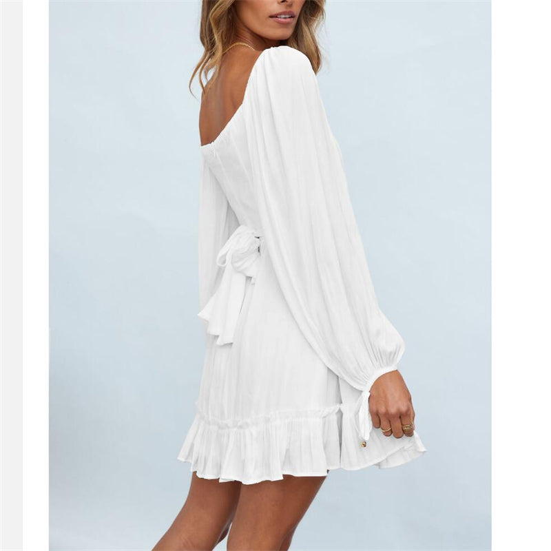Ruffle Long Sleeve Square Collar Mini Dress in Multiple Colors
