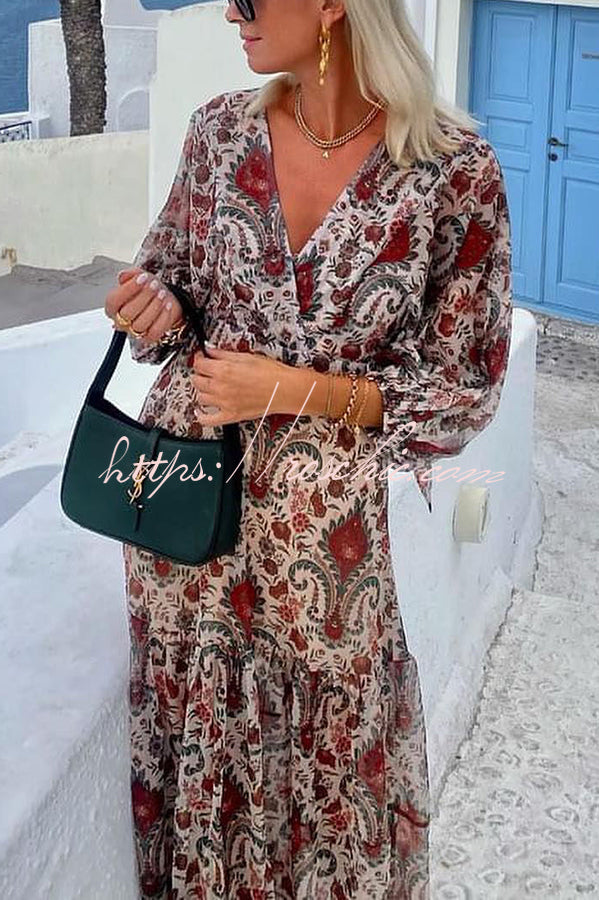 Perfect Transitional Vacation Paisley Print Back Tie-up Maxi Dress
