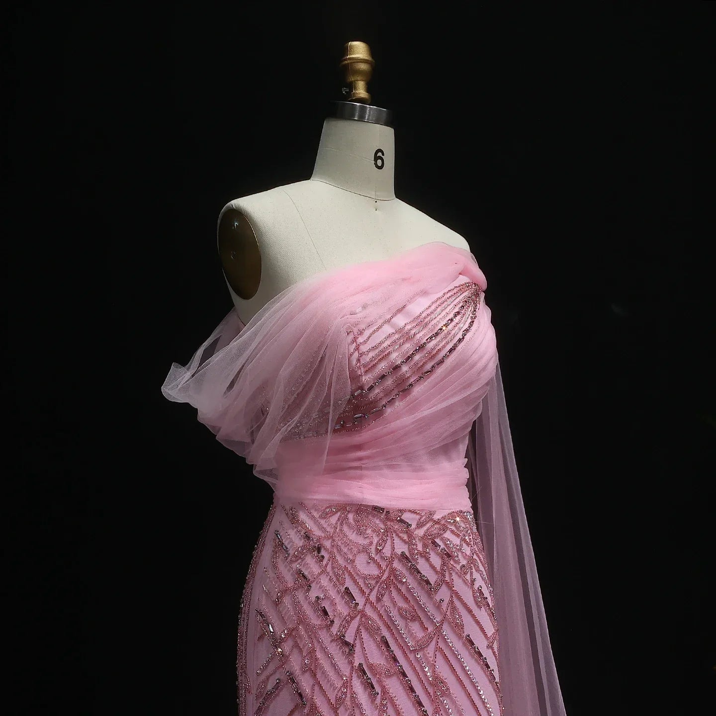 Off-Shoulder Flowing Cape Sleeves High Slit Prom Dress