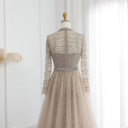 Champagne Mermaid Long Sleeves Dress with Overskirt