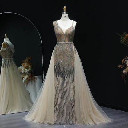 Dusty Champagne Pink Evening Dresses with Overskirt