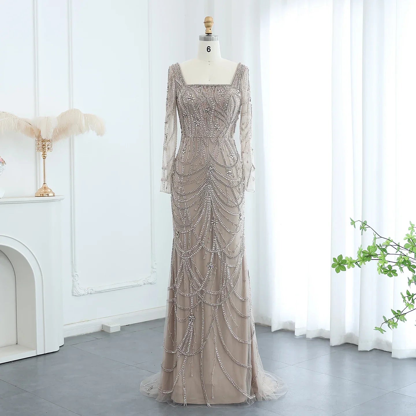 Green Mermaid Square Neckline Tulle Party Dress
