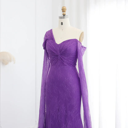 Lace Purple Mermaid Evening Dress with Cap Sleeves