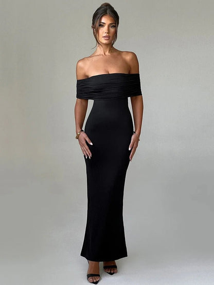 Elegant Strapless Black Maxi Dress