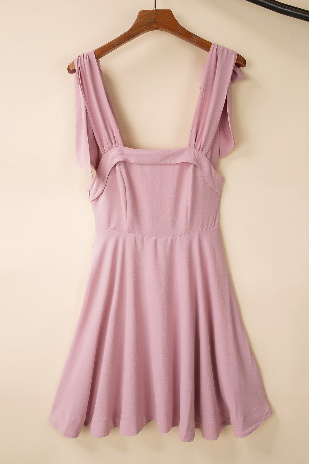 Pink Knotted Strap Square Neck High Waist Mini Dress