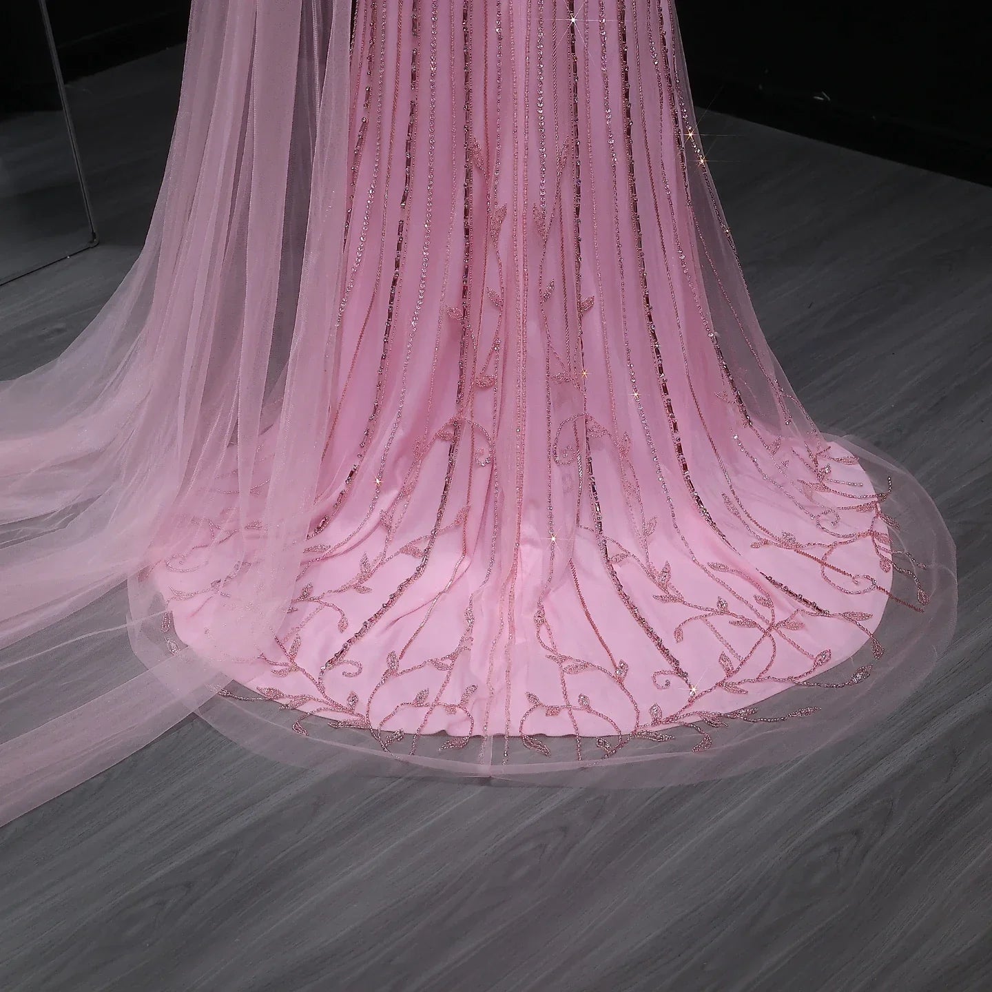 Off-Shoulder Flowing Cape Sleeves High Slit Prom Dress