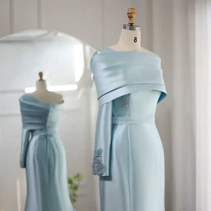One-Shoulder Mermaid Evening Dress with Cape Beaded