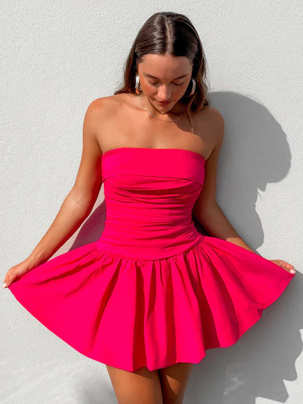 Skater Dresses Strapless Sleeveless Open Shoulder Casual Flared Dress Mini Dresses