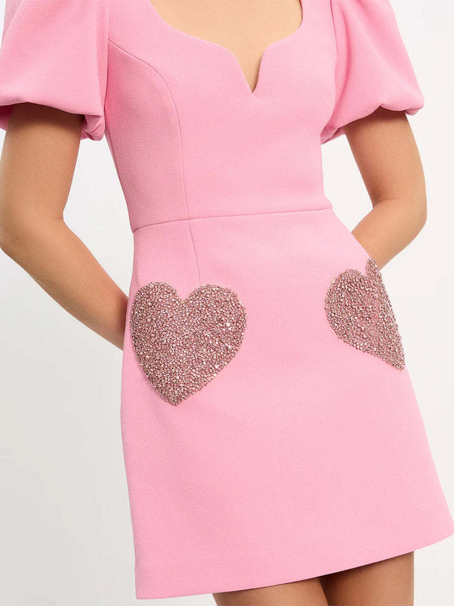 Sweet Summer Dress Designed Neckline Heart Printed Mini Dresses