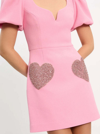 Sweet Summer Dress Designed Neckline Heart Printed Mini Dresses
