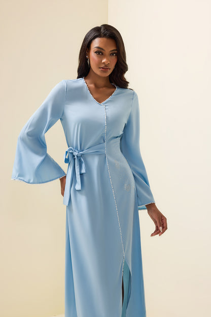 Solid Rhinestone Lace-Up Midi Dress