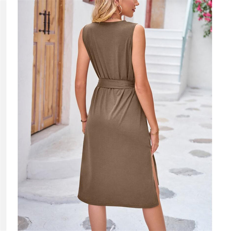 Solid Color Sleeveless Midi Dress in Multiple Colors