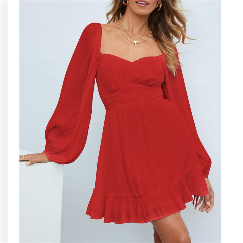 Ruffle Long Sleeve Square Collar Mini Dress in Multiple Colors