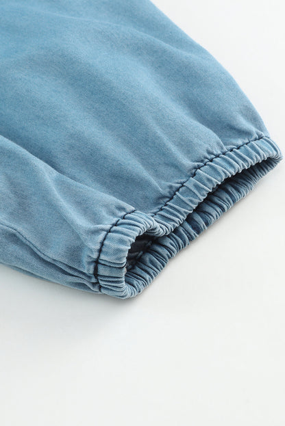Sky Blue V Neck Bubble Sleeve Ruffle Flared Mini Dress