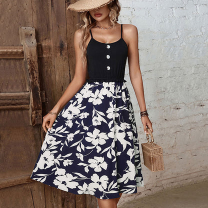 Floral Splice Sling A-line Midi Dress in Multiple Colors