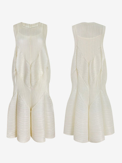 Summer Dress Sleeveless Patchwork Designed Neckline Midi Dress