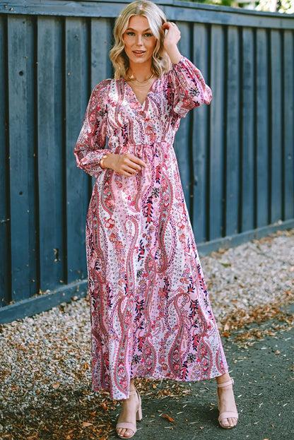 boho paisley print v neck maxi dress multicolor
