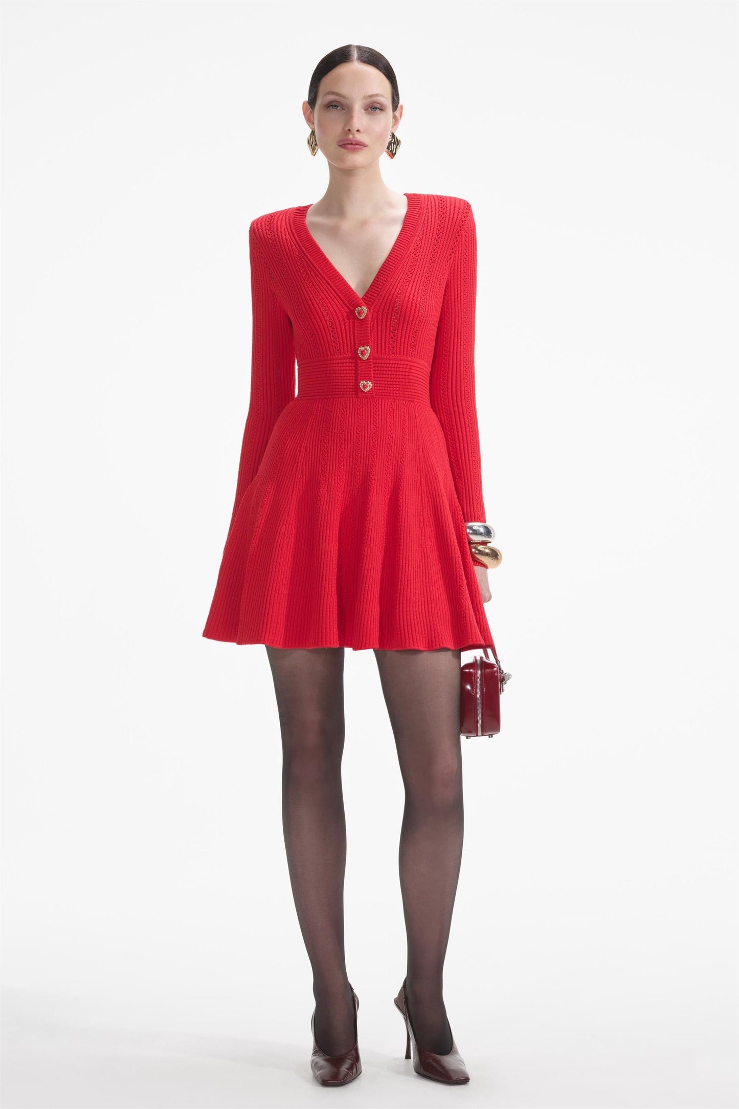 Knit  Metal Button Long Sleeve Mini Dress