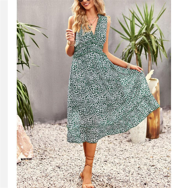 Floral Print V-Neck Sleeveless Maxi Dress in Various Colors