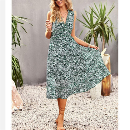 Floral Print V-Neck Sleeveless Maxi Dress in Various Colors
