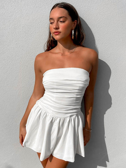 Skater Dresses Strapless Sleeveless Open Shoulder Casual Flared Dress Mini Dresses