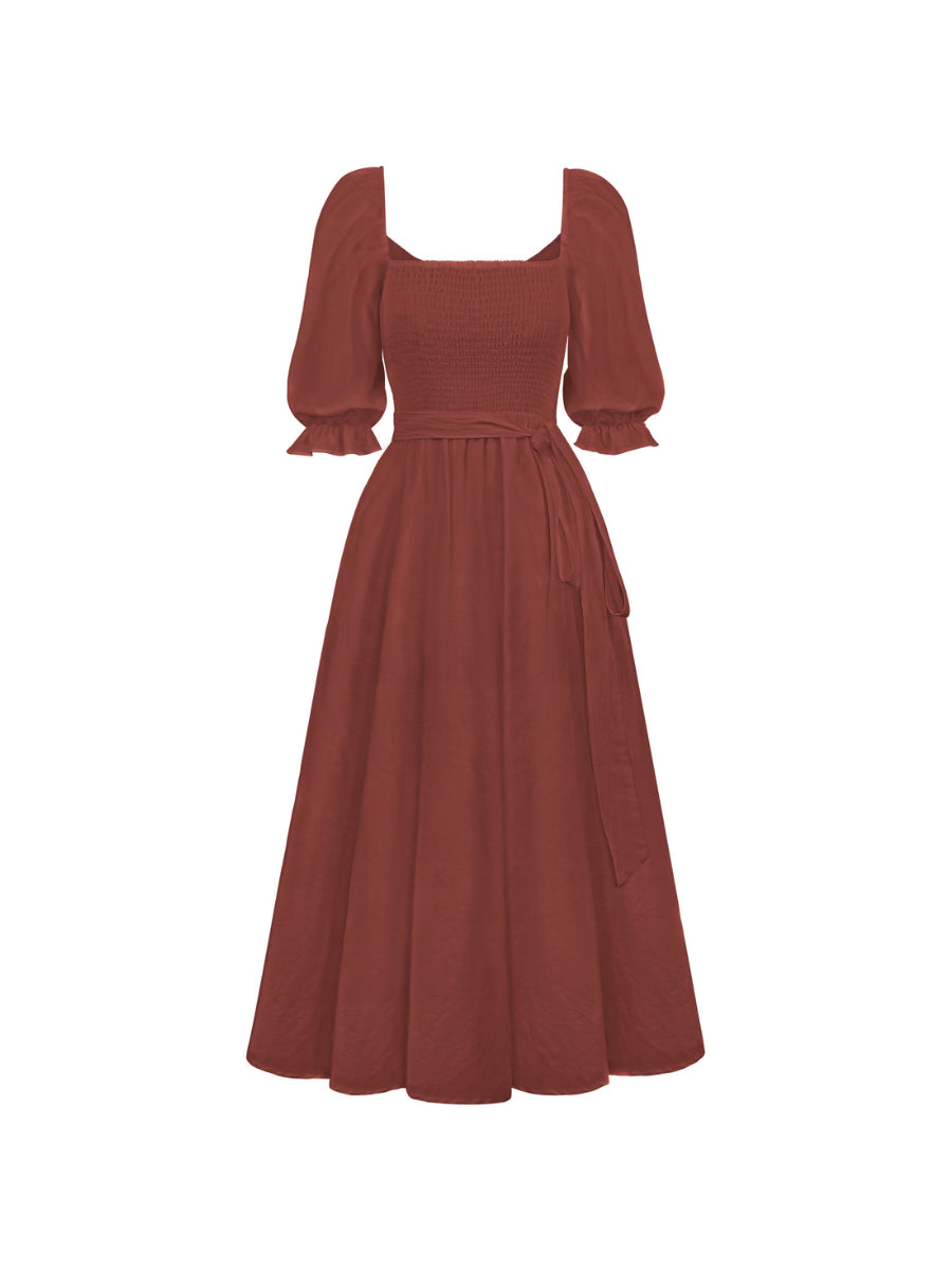 SUNSET SANDS TWO WAY WEARABLE MIDI DRESS - BRICK