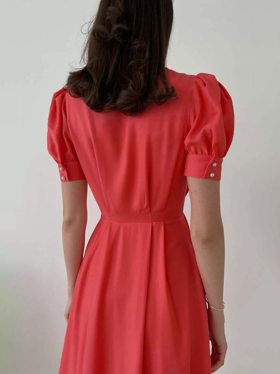 Buttons Fashionable Dress Jewel Neck Short Sleeves Midi Dress