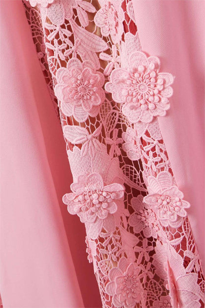 Embroidered Ball Sleeve Solid Maxi Dress