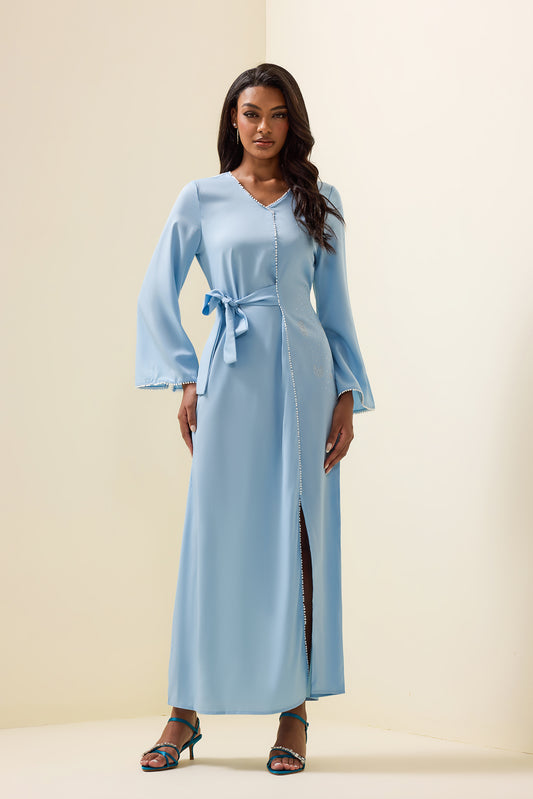 Solid Rhinestone Lace-Up Midi Dress