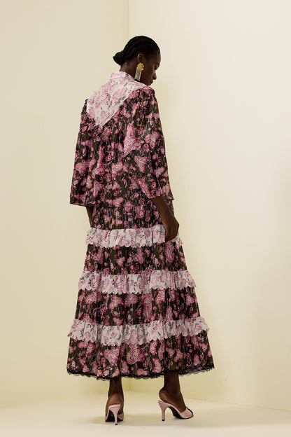 Paisley Print Gold Foil Stamping  Midi Dress