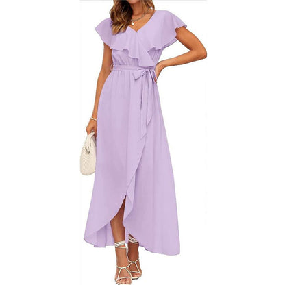 V-Neck Ruffle Short Sleeve Maxi Dress in Multiple Colors