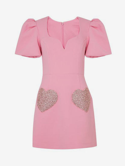 Sweet Summer Dress Designed Neckline Heart Printed Mini Dresses