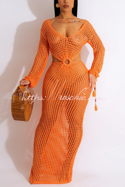 Sea Spirit Knit Hollow Out Cutout Waist Vacation Maxi Dress