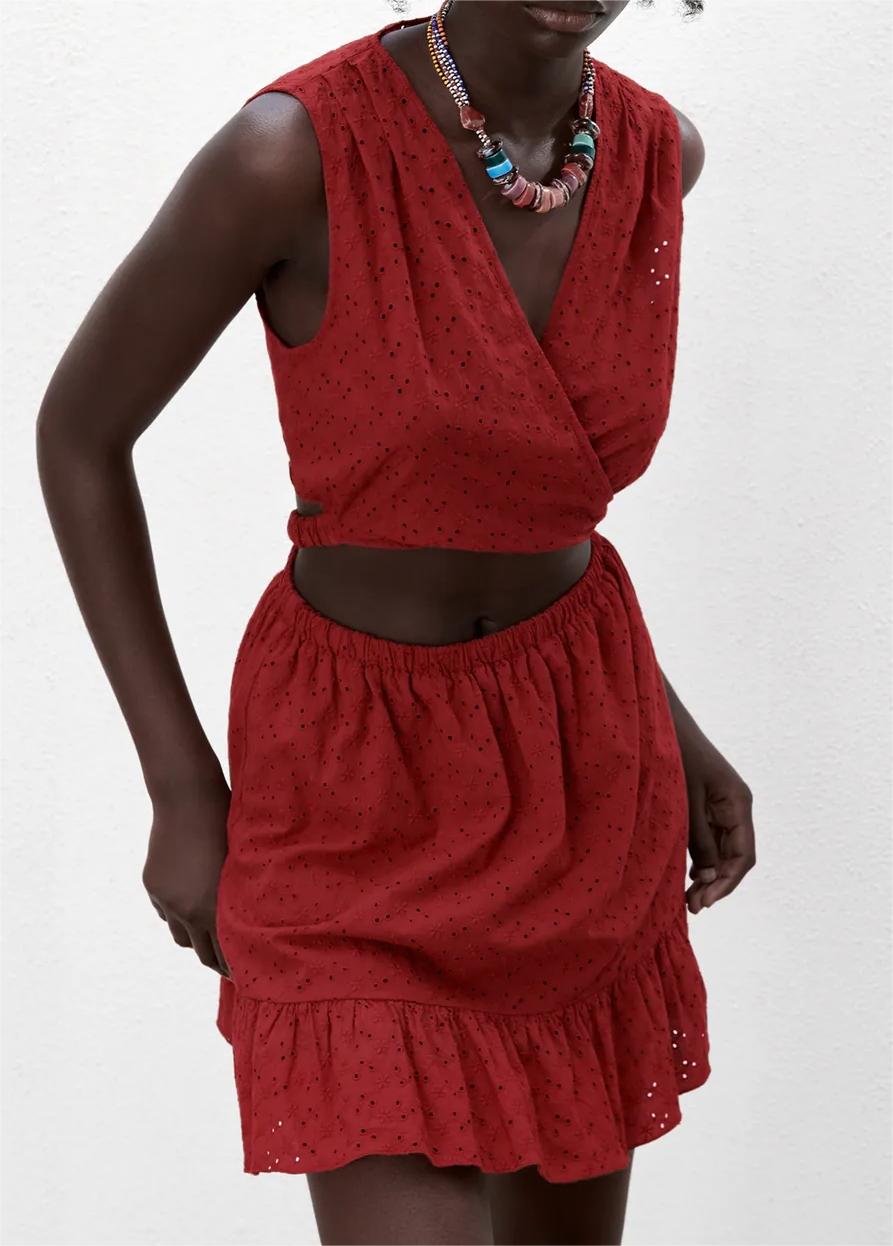 Spring Summer Hollow Out Cutout Embroidered Dress – Trendy Floral Lace Mini Dress