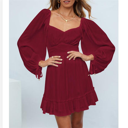 Ruffle Long Sleeve Square Collar Mini Dress in Multiple Colors