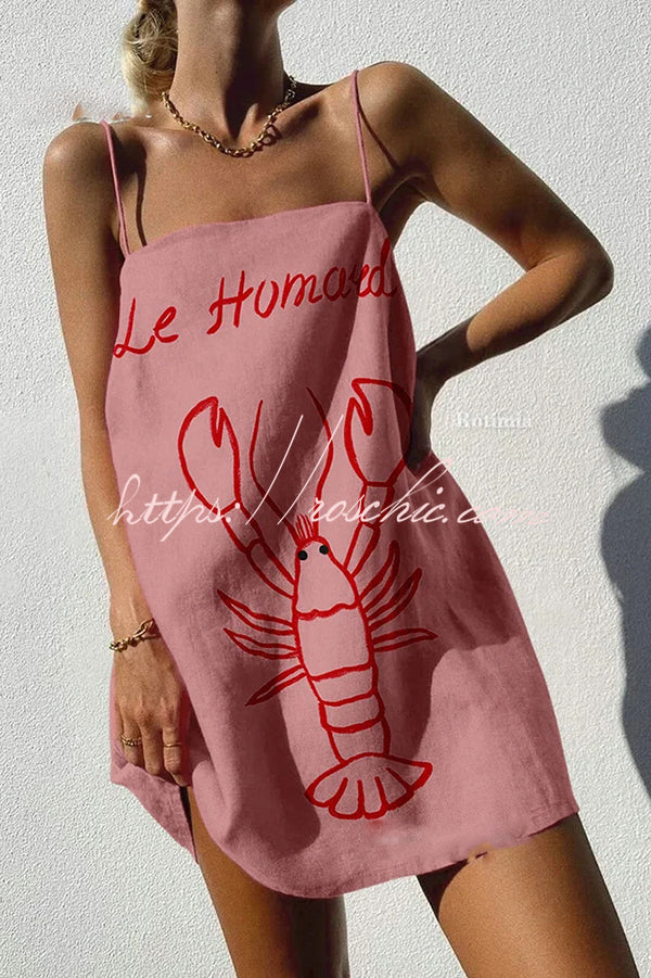 Unique Ocean Print Sexy Strappy Mini Dress
