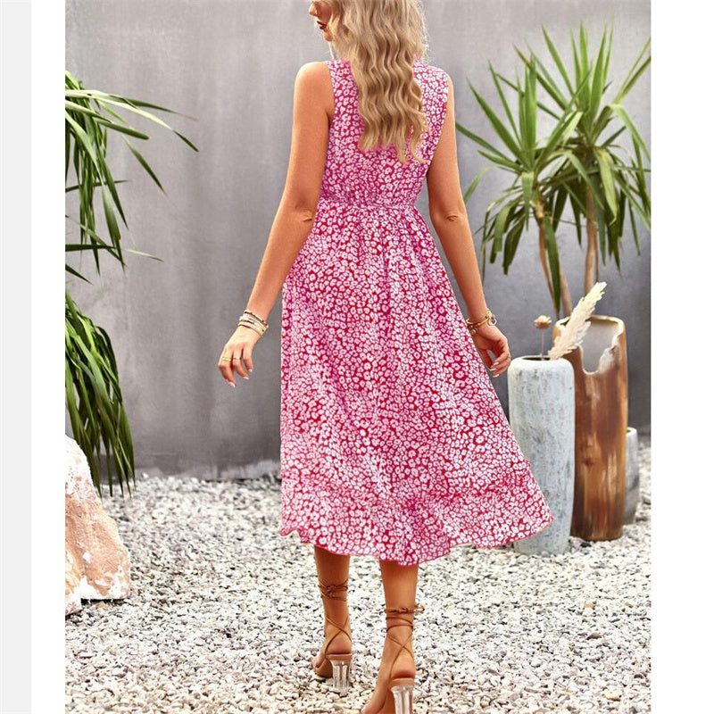 Floral Print V-Neck Sleeveless Maxi Dress in Various Colors