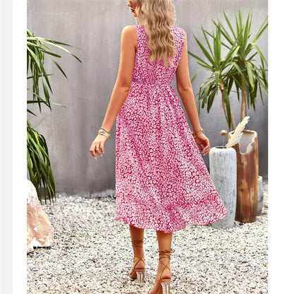Floral Print V-Neck Sleeveless Maxi Dress in Various Colors