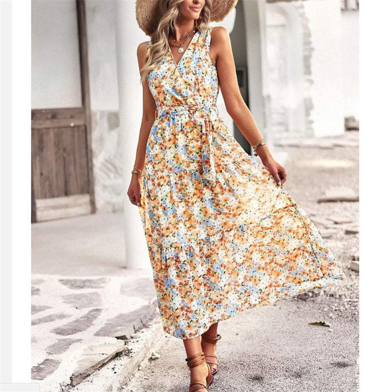 V-Neck Sleeveless Maxi Dress in Vibrant Print Options