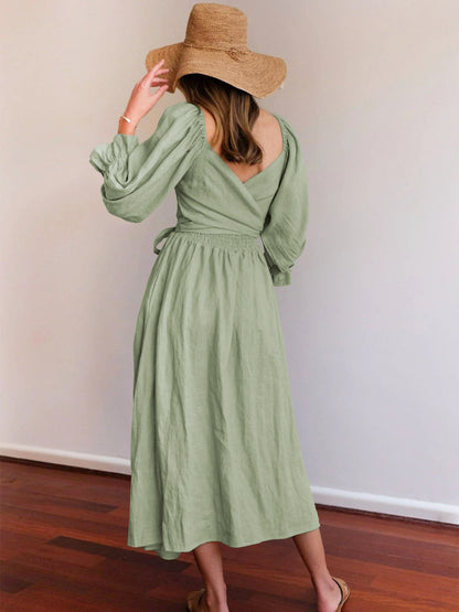CALL IT LOVE TWO WAY TIERED MIDI DRESS - SAGE