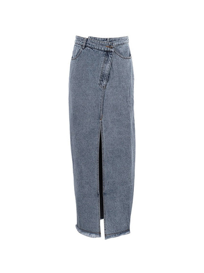 Retro High Waist Slit Denim Skirt