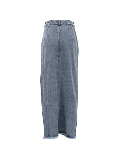 Retro High Waist Slit Denim Skirt