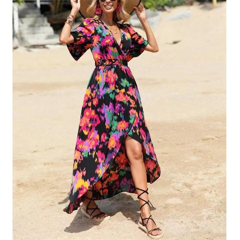 Bohemian V-Neck Maxi Dress for Beach and Casual Wear