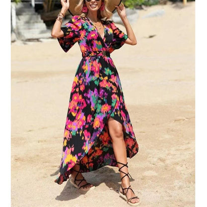 Bohemian V-Neck Maxi Dress for Beach and Casual Wear