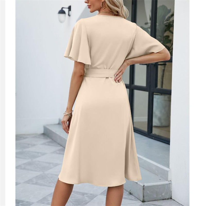V-Neck Flared Sleeve Mini Dress in Multiple Colors